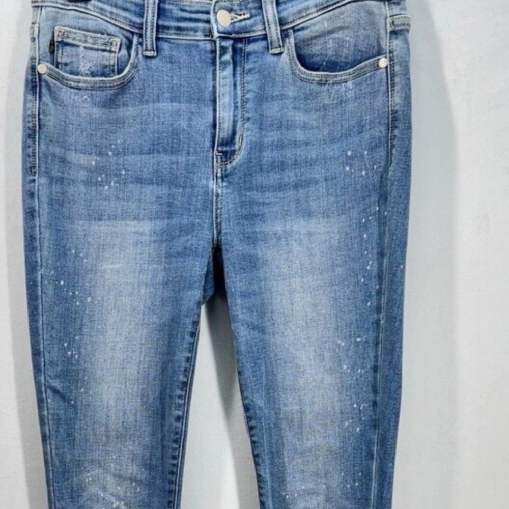 Judy Blue Splatter Raw Hem Skinny Jeans Size 7/28 Light Wash Stretch
